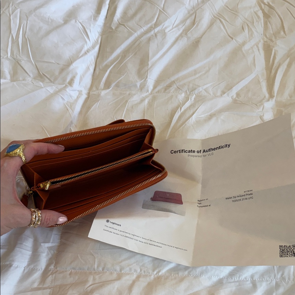 Prada Saffiano Leather Bow Zip Wallet - Cognac Brown - Picture 4 of 8